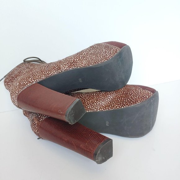 Jeffrey Campbell Lita Fur Brown Spotted Stylish Women's Platform Ankle Boots - Picture 9 of 9